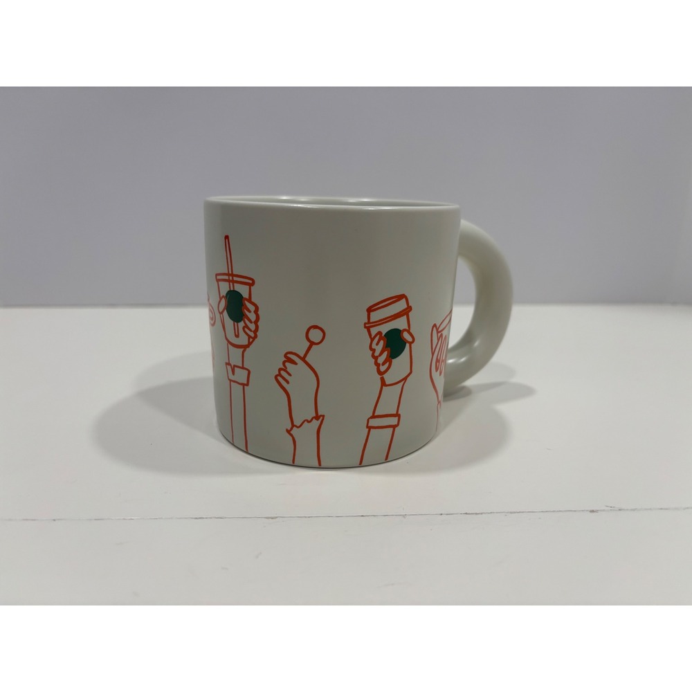 Starbucks 2025 Red Line Art Hands Coffee Mug 12oz Ceramic White Cup